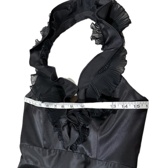 WHBM Black Satin Halter Ruffle Cocktail Dress With Pockets Size 4 - Picture 14 of 16